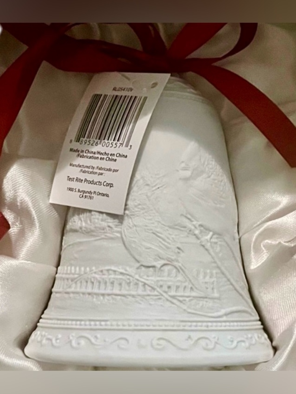 Kringle Express White Red Porcelain Bell Illuminated 5x4 - Picture 5 of 16